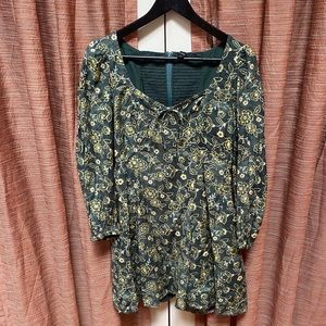 JCrew mini dress, green and yellow floral, size small. Darting in chest.